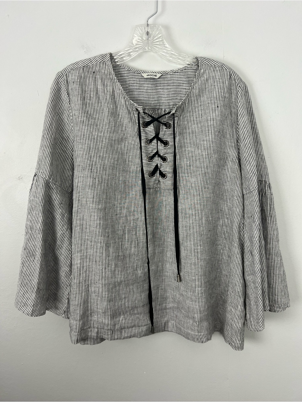 St. Roche 100% Linen Striped Lace-Up Women's Top